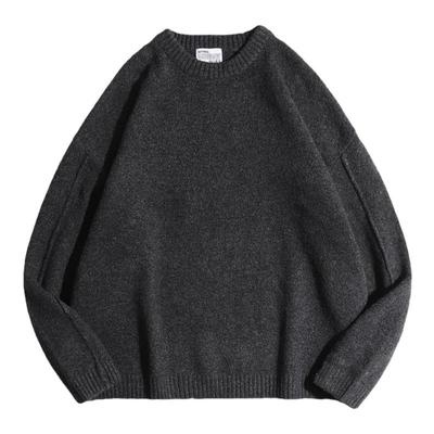 秋冬季宽松落肩慵懒感圆领毛衣男