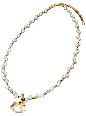 古婷金色小马吊坠珍珠项链高级感