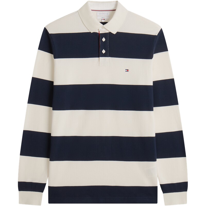 Tommy男装珠地网眼撞色条纹POLO