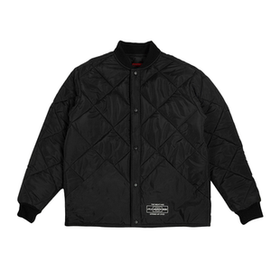 PLEASURES  幻象字母标语印花菱格绗缝夹克男女同款棒球领外套