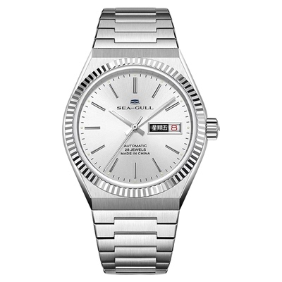 海鸥表复古双日历精钢链带夜光100米防水全自动机械男士腕表1075