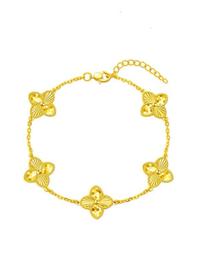 正品龙鳞手链金包银镭射四叶草手串金店同款24k实心五花送女友