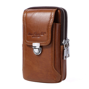 真皮双层手机包腰包男款工地干活牛皮挂腰穿皮带男士皮套老人夏季