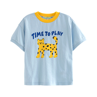 ILOVEJ韩国童装夏季儿童老虎印花短袖T恤纯棉宽松撞色JXUTO31