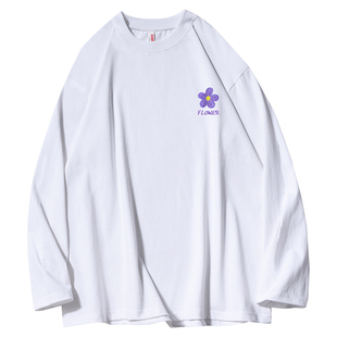 重磅纯棉t恤男士白色打底衫上衣潮牌长袖男款春季简约二本针体恤