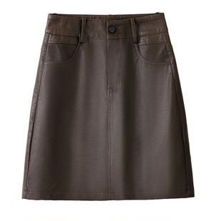 皮裙半身裙女小个子a字短裙高腰时尚一步裙秋冬高级感PU皮包臀裙