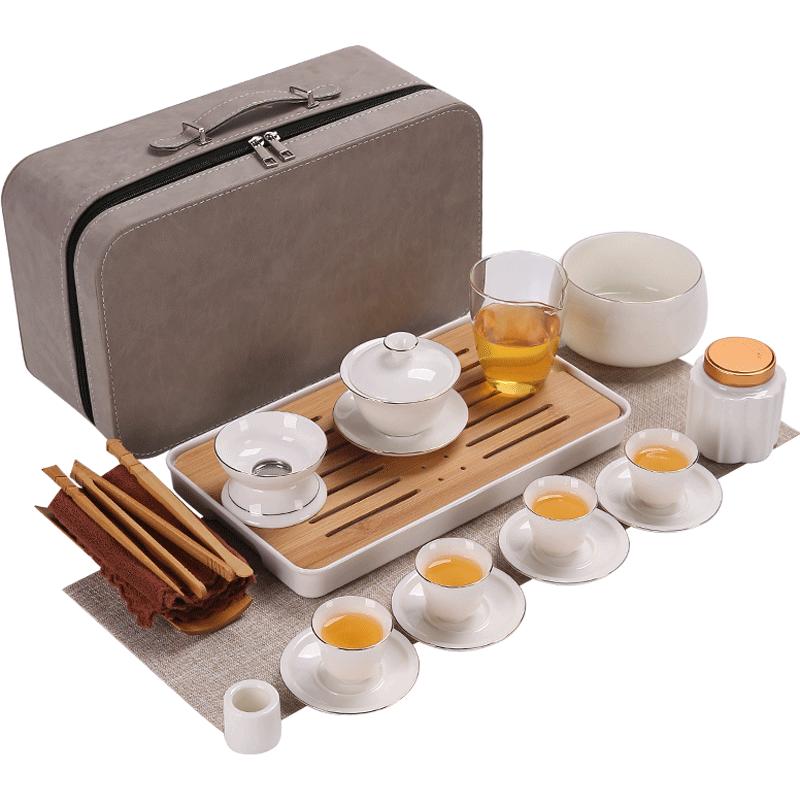 羊脂玉白瓷茶艺教学茶具套组陶瓷旅行功夫盖碗茶艺师少儿考试培训