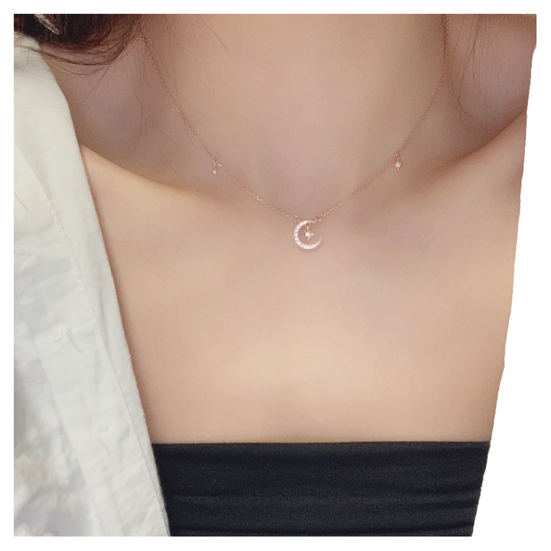 纯银项链999纯银饰轻奢项链女款高级小众设计感星星月亮锁骨链