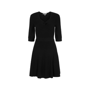 MARYLING玛俪琳秋新品黑色V领设计中袖针织连衣裙A1EFW04070