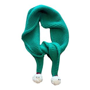 日单手钩粗棒针男女童毛线围巾卡通煤球尖尖头脖套2024冬保暖披肩