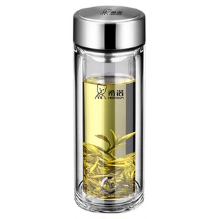 希诺双层玻璃杯抗菌男女士高档茶水分离泡茶杯子高硼硅办公室水杯