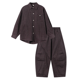 男童春装潮酷工装衬衫套装2026新款儿童装学生春秋休闲宽松两件套