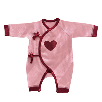 新生婴儿爱心连体衣斜襟系带春秋