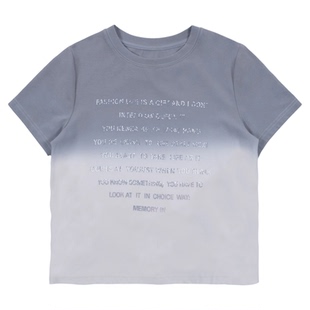 memoryin短袖T恤两个小朋友渐变字母印花烫钻上衣女孩休闲圆领T恤