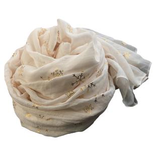 烫金雪花棉麻围巾女秋冬薄长款韩版时尚保暖围脖文艺披肩丝巾米色