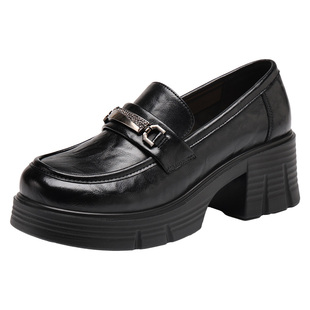 红蜻蜓女鞋秋季鞋子女士厚底增高皮鞋女款乐福鞋真皮英伦新款单鞋