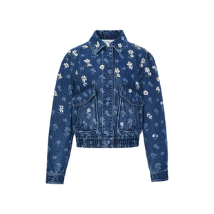 lefame拉飞姆2026春季复古重工雏菊钉珠装饰牛仔外套上衣