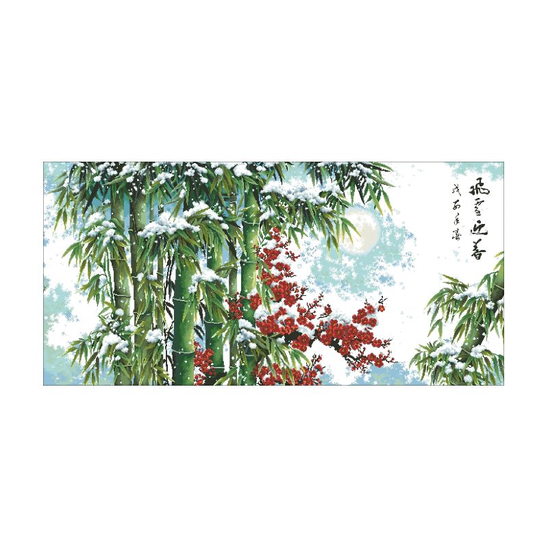 分好线飞雪迎春十字绣2026新款线绣刺绣客厅自己绣高端梅花竹子