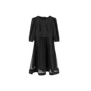 PIT复古黑色连衣裙女2025春装新款设计感网纱法式裙