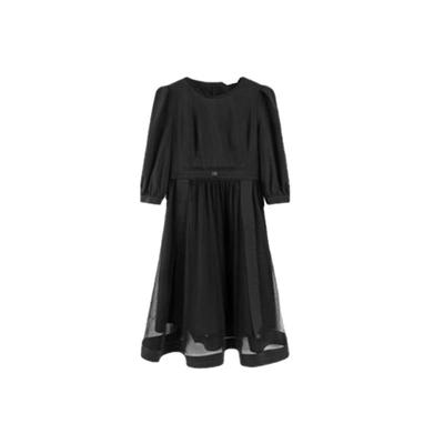 PIT复古黑色连衣裙女2025春装新款设计感网纱法式裙