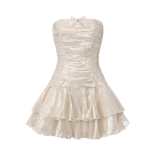 NanaJacqueline金银纱蝴蝶结连衣裙新款千金公主真丝短裙新年战袍