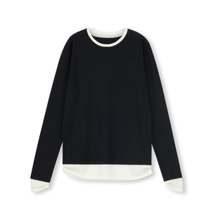 PRE PREWORKS轻质极简主义 可水洗羊毛假两件撞色直身型长袖毛衣