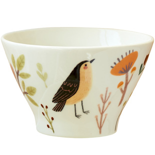 肆月可爱米饭碗釉下彩陶瓷儿童个人专用吃饭小碗斗笠碗甜品早餐碗