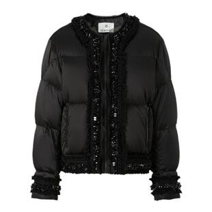 商场同款 摩萨克冬白鸭绒花边珠片短款羽绒服外套女