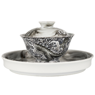 圣山景德镇高端墨龙吸水陶瓷茶具盖碗手绘粉彩陶瓷茶具套组茶杯