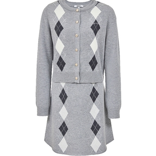 ONLY2026春季新款气质两件套英伦格纹休闲风针织套装短裙连衣裙女