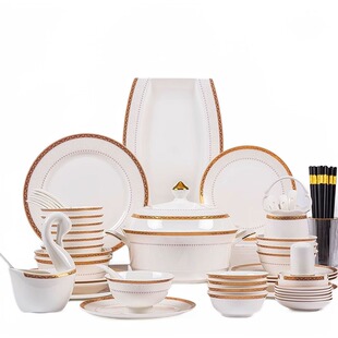 欧式骨瓷碗碟套餐具家用现代轻奢宫廷风高档轻奢碗盘结婚乔迁礼