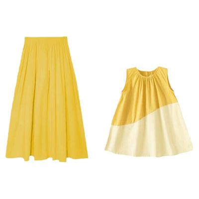 多巴胺黄色连衣裙亲子装海边沙滩