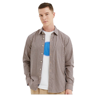 波顿长袖衬衫男潮流杏蓝格子衫2025春夏季纯棉男士休闲上衣情侣装