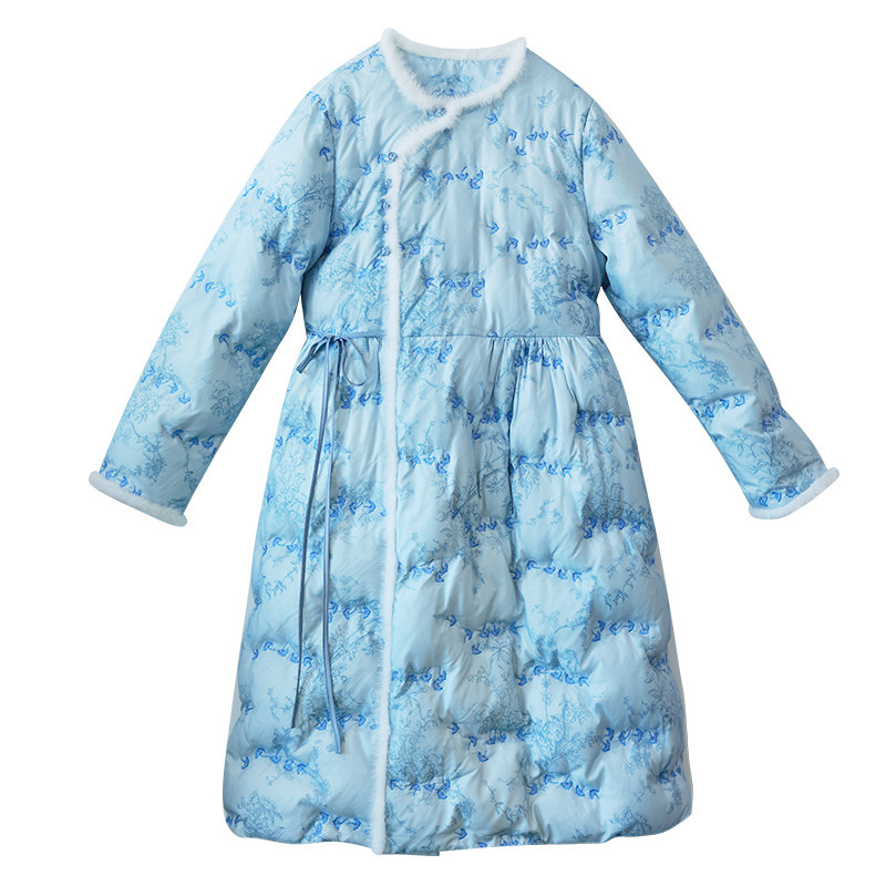 国风加厚刺绣羽绒服女中长款