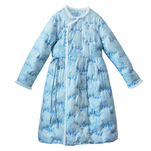 现货【远山黛蓝】国风加厚刺绣羽绒服女中长款冬季水貂毛修身外套