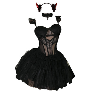 万圣节服装性感夜场女王马甲半裙套装蕾丝半透纯欲兔女郎cos制服