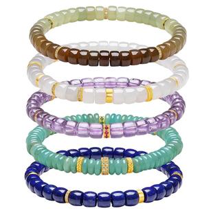 周六福和田糖玉青金石和田白玉石英质紫晶手串女半宝水晶新年礼物