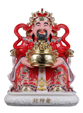 汉白玉仿瓷财神爷像中式招财摆件