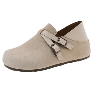 厚底全包勃肯鞋女春季2026新款一脚蹬乐福鞋皮带扣内增高单鞋34码