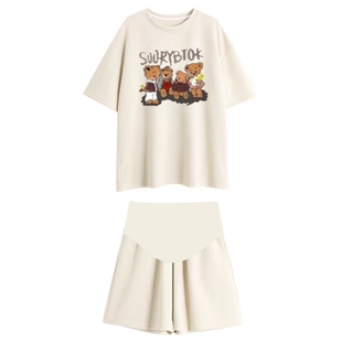 孕妇装套装夏季短袖薄款宽松T恤上衣裤子休闲两件套家居服可外穿