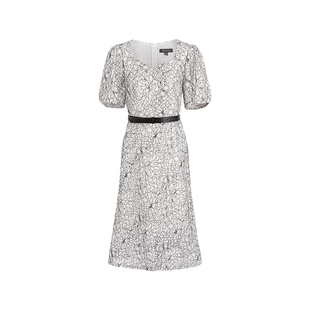 MARYLING玛俪琳夏季新品方领泡泡袖黑白蕾丝连衣裙A1ECW63510