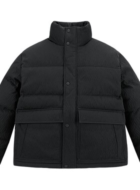 【提花肌理】太平鸟男装 立领面包服冬季防寒黑色保暖羽绒服男