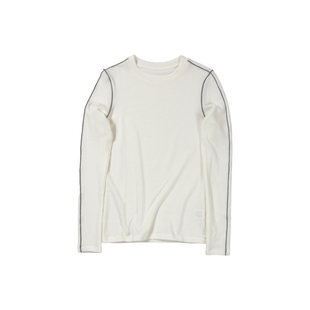 countrymoment进口羊毛圆领长袖t恤女修身内搭保暖打底衫白色上衣