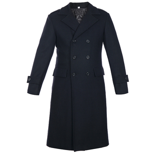 冬季加厚礼宾行李员门童男士黑色双排扣毛呢大衣中长款商务职业装