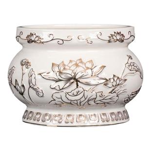 香炉供佛家用陶瓷室内莲花烧香炉佛具用品插香居室供奉白浮雕香炉