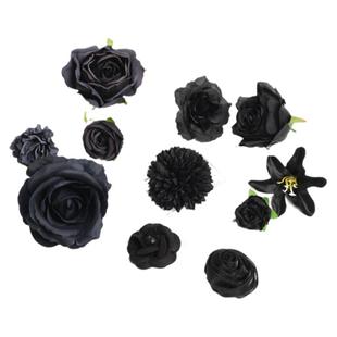 黑色系仿真花头 假花绢花diy花环材料婚庆花墙装饰发簪服装配件