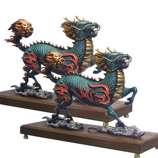 全铜麒麟摆件公母一对纯黄铜火麒麟办公室客厅乔迁装饰入户摆设品