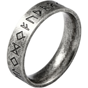 卢恩符文钛钢戒指男ins潮 小众设计黑色复古维京个性尾戒女小指环