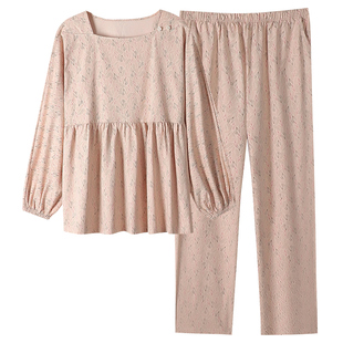 秋天睡衣女款纯棉长袖可外穿休闲套头小碎花田园风春秋家居服套装