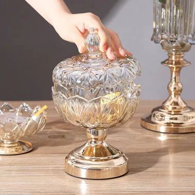 轻奢水晶玻璃糖果罐带干果家用客厅茶几欧式罐盖装饰物摆件糖果储